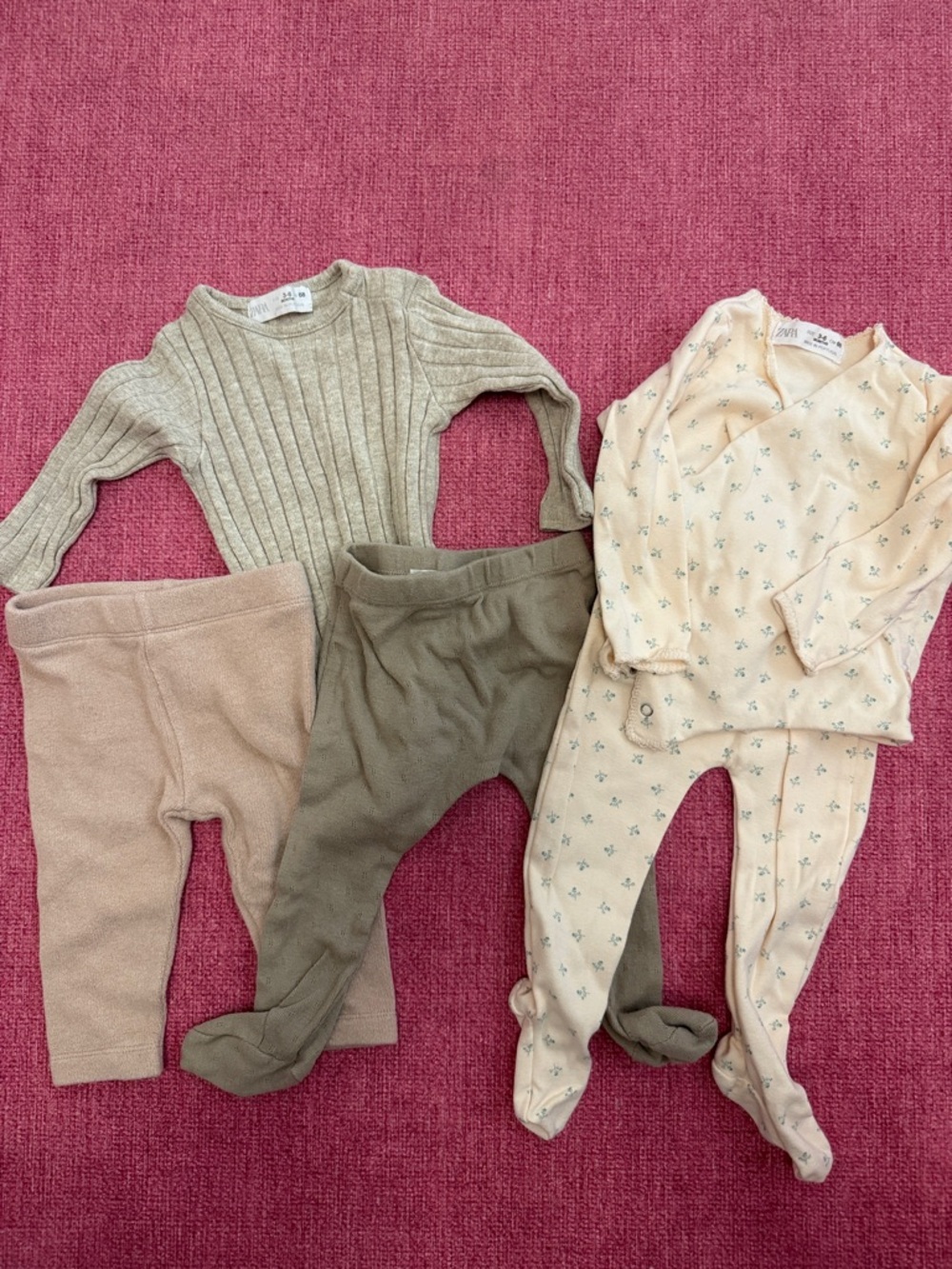 Neutral Zara Baby Clothing Sets - Beige, Olive, Light Pink